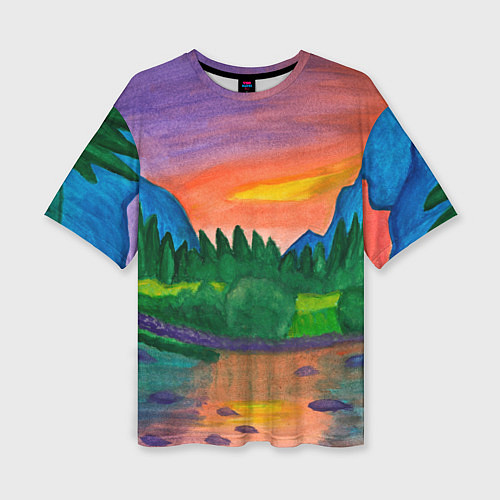 Женская футболка оверсайз Закат на реке / 3D-принт – фото 1