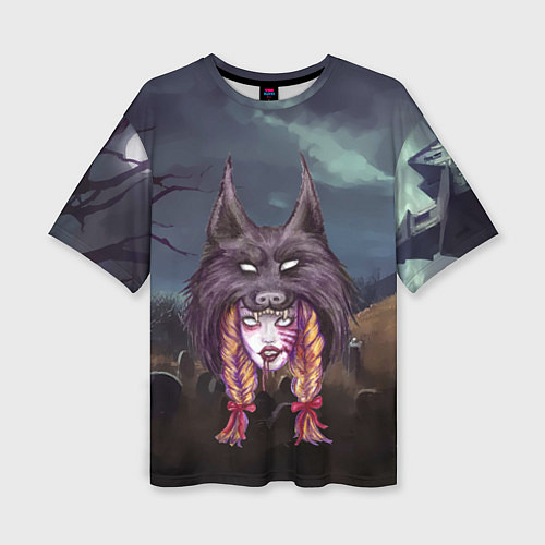 Женская футболка оверсайз Скальпель волка на девушке / 3D-принт – фото 1