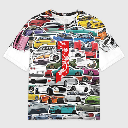 Женская футболка оверсайз JDM автомобили 90х / 3D-принт – фото 1