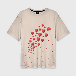 Женская футболка оверсайз Поляна из рассыпанных алых сердечек