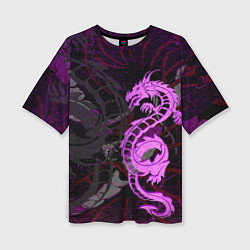 Женская футболка оверсайз Неоновый дракон purple dragon