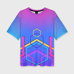 Женская футболка оверсайз Многоцветный градиент с геометрическими фигурами