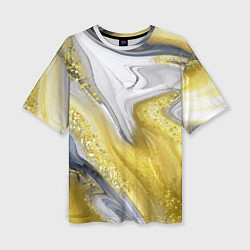 Женская футболка оверсайз Благородный серо-золотой мрамор