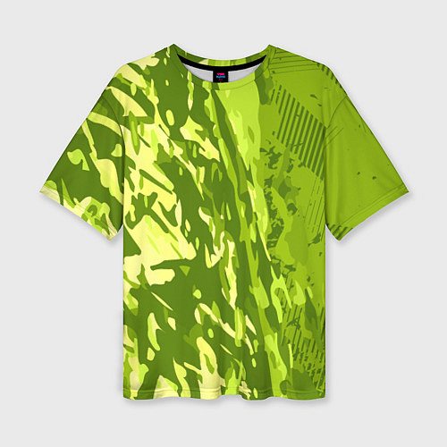 Женская футболка оверсайз Зеленый абстрактный камуфляж / 3D-принт – фото 1