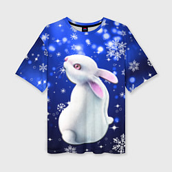 Женская футболка оверсайз Белый кролик в снежинках
