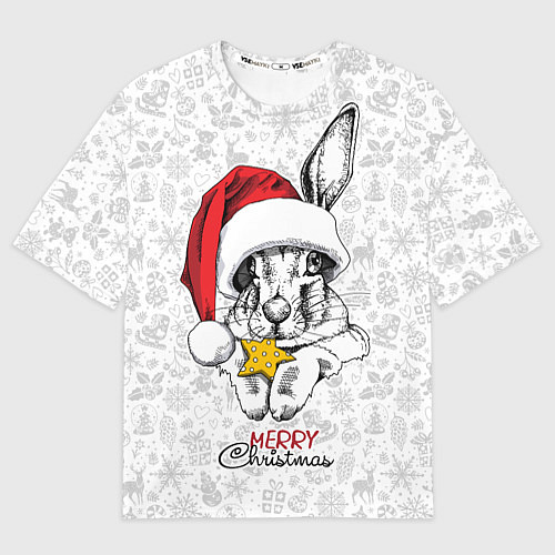 Женская футболка оверсайз Rabbit with cookies, merry Christmas / 3D-принт – фото 1