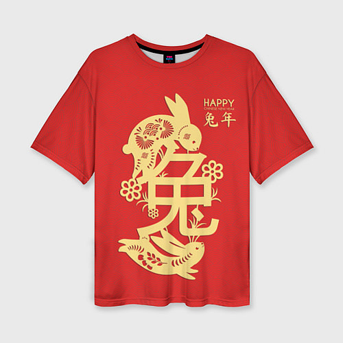 Женская футболка оверсайз Red rabbits, happy chinese new year / 3D-принт – фото 1