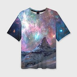 Женская футболка оверсайз Снежная вершина и бесконечное космическое простран