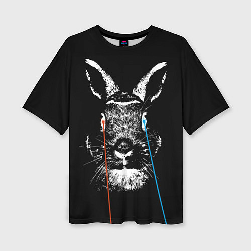 Женская футболка оверсайз Черный кролик стреляет лазерами из глаз / 3D-принт – фото 1