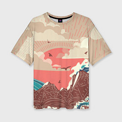 Женская футболка оверсайз Большие океанские волны и скалистый остров на зака