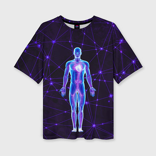 Женская футболка оверсайз Неоновый человек в нейросети / 3D-принт – фото 1