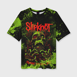 Женская футболка оверсайз Slipknot green череп