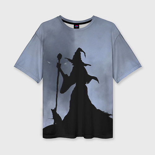 Женская футболка оверсайз Halloween - силуэт ведьмы с котом / 3D-принт – фото 1