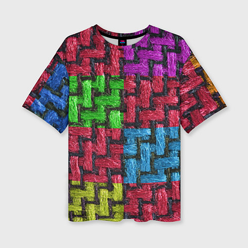 Женская футболка оверсайз Грубая вязка - цветная клетка - fashion 2044 / 3D-принт – фото 1