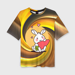 Женская футболка оверсайз Зайчик с морковкой и сердечками