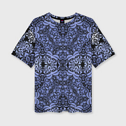 Женская футболка оверсайз Ажурный модный кружевной синий узор