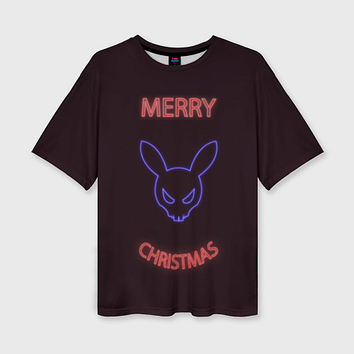 Женская футболка оверсайз Neon christmas bunny / 3D-принт – фото 1
