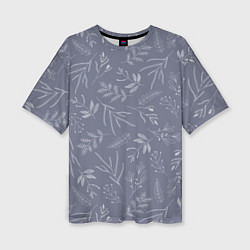 Женская футболка оверсайз Минималистичный растительный узор на серо-голубом