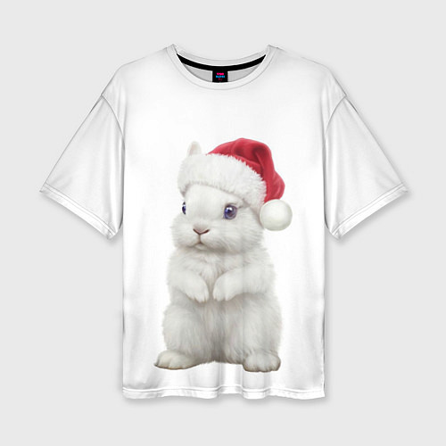 Женская футболка оверсайз Рождественский крольчонок / 3D-принт – фото 1