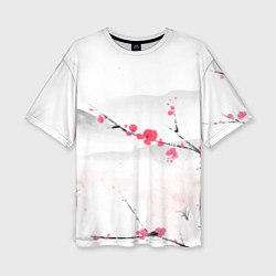 Женская футболка оверсайз Японский пейзаж, начало весны