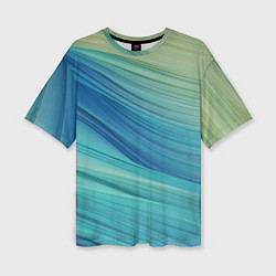 Женская футболка оверсайз Абстрактные синезелёные волны