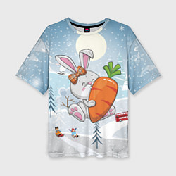 Женская футболка оверсайз Зайчик с большой морковкой