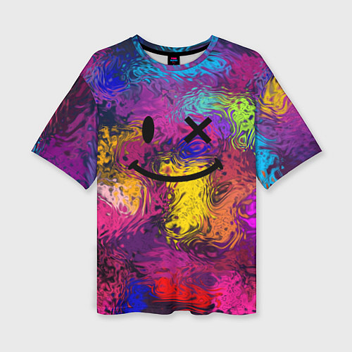 Женская футболка оверсайз Смайлик с брызгами краски / 3D-принт – фото 1