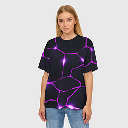 Футболка оверсайз женская Фиолетовые неоновые трещины, цвет: 3D-принт — фото 2