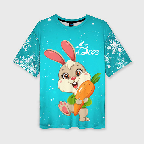 Женская футболка оверсайз Зайчик 2023 с морковкой / 3D-принт – фото 1