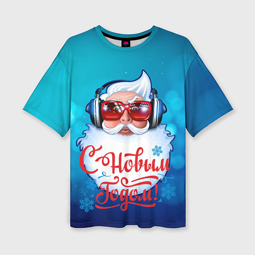 Женская футболка оверсайз Санта в наушниках / 3D-принт – фото 1