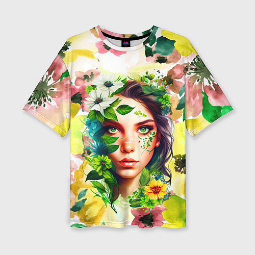 Женская футболка оверсайз Девушка Весна - акварель / 3D-принт – фото 1