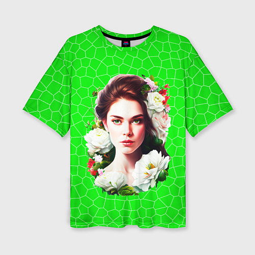 Женская футболка оверсайз Праздничная девушка Весна / 3D-принт – фото 1