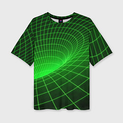Женская футболка оверсайз Зелёная неоновая чёрная дыра