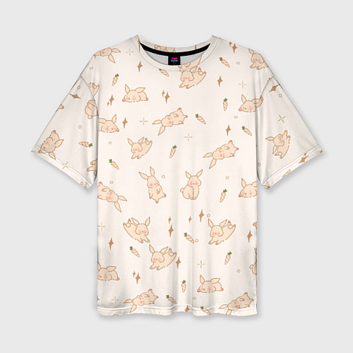 Женская футболка оверсайз Милый кролик паттерн / 3D-принт – фото 1