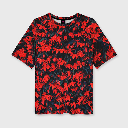 Женская футболка оверсайз Красные бегонии / 3D-принт – фото 1