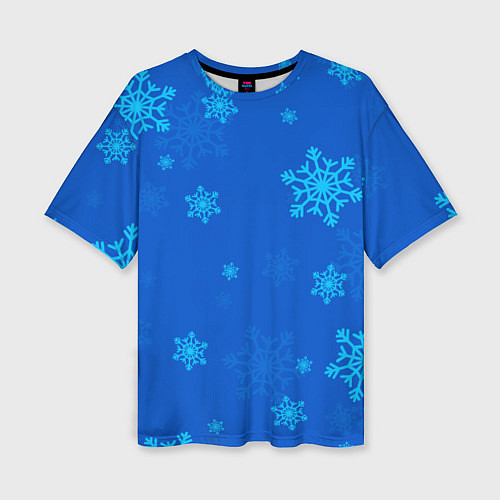 Женская футболка оверсайз Снежинки - синий / 3D-принт – фото 1