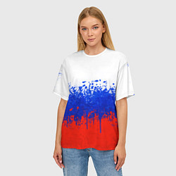 Футболка оверсайз женская Флаг России с горизонтальными подтёками, цвет: 3D-принт — фото 2