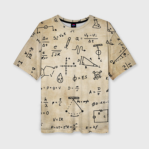Женская футболка оверсайз Научные формулы на старой бумаге / 3D-принт – фото 1