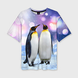 Женская футболка оверсайз Пингвины на снегу