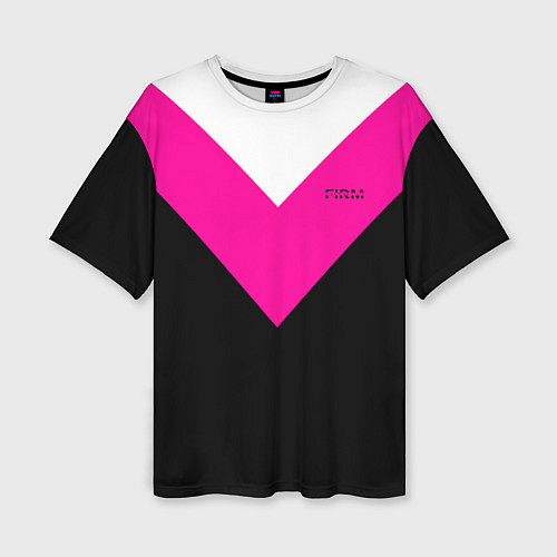 Женская футболка оверсайз FIRM черный с розовой вставкой / 3D-принт – фото 1