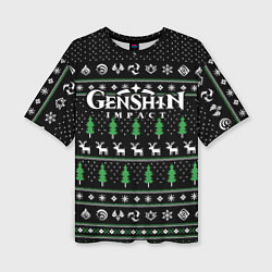 Женская футболка оверсайз Новогодний свитер - Genshin impact