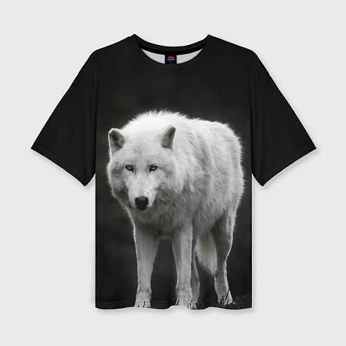 Женская футболка оверсайз Белый волк на темном фоне / 3D-принт – фото 1