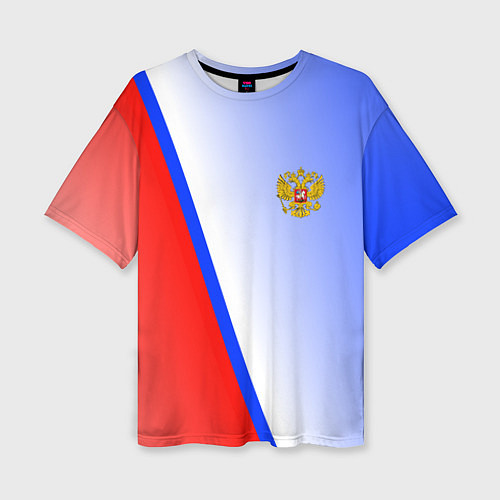 Женская футболка оверсайз Россия полосы с гербом / 3D-принт – фото 1