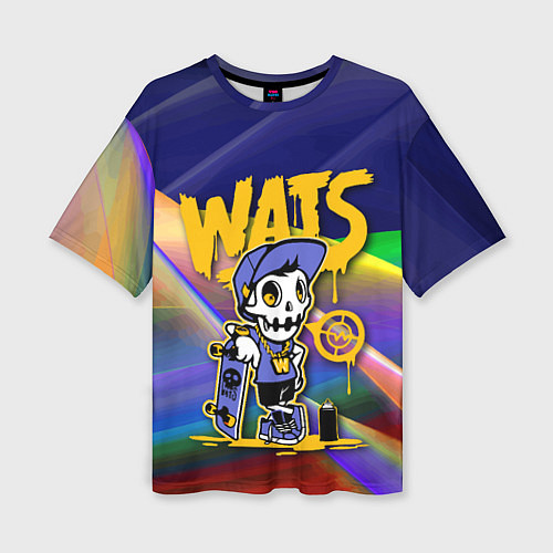 Женская футболка оверсайз Whats - скелет со скейтбордом - граффити / 3D-принт – фото 1