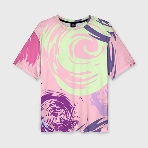 Женская футболка оверсайз Розовый фон и разноцветные круги / 3D-принт – фото 1