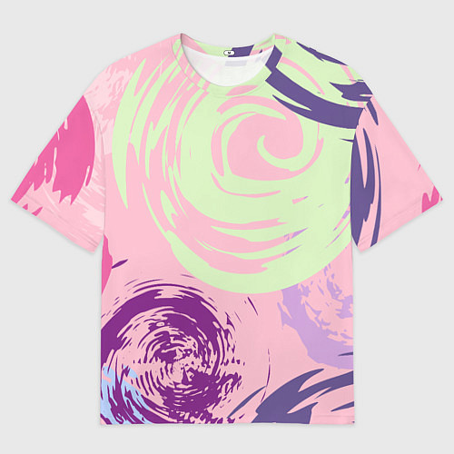 Женская футболка оверсайз Розовый фон и разноцветные круги / 3D-принт – фото 1