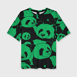 Женская футболка оверсайз Panda green pattern