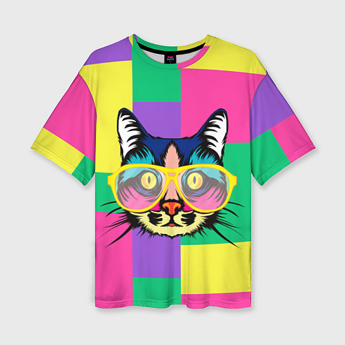Женская футболка оверсайз Кот в стиле поп-арт / 3D-принт – фото 1