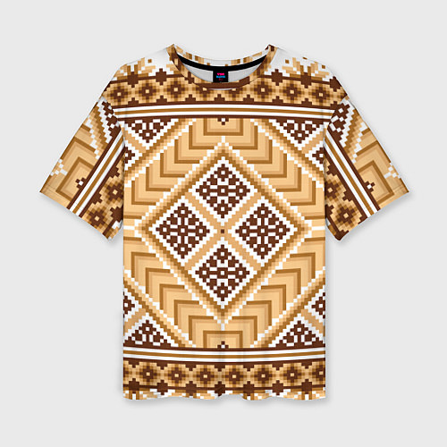 Женская футболка оверсайз Индейский пиксельный орнамент / 3D-принт – фото 1