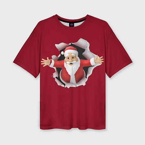 Женская футболка оверсайз Дед Мороз вылезает из стены / 3D-принт – фото 1